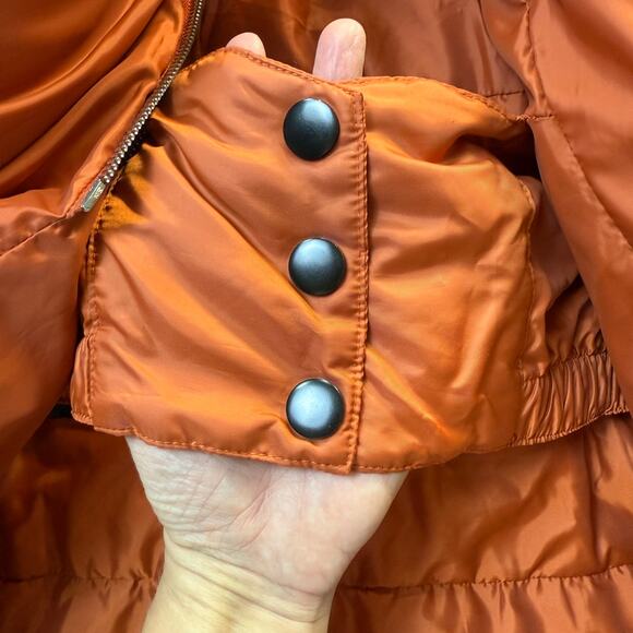 Surlansive Burnt Orange Down Puffer Coat w/ Fur Trim Hood Size 36 Small - Picture 10 of 16